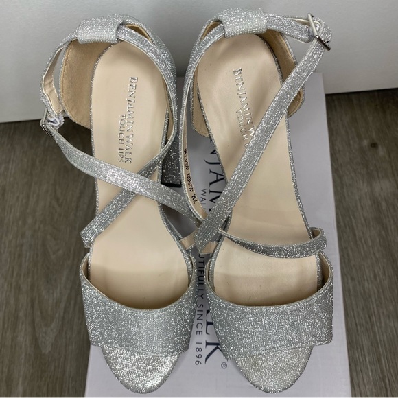 Chloe Chunky Platform Block Heel Silver Holiday Criss Cross Vamp Strappy 4” - Picture 4 of 16